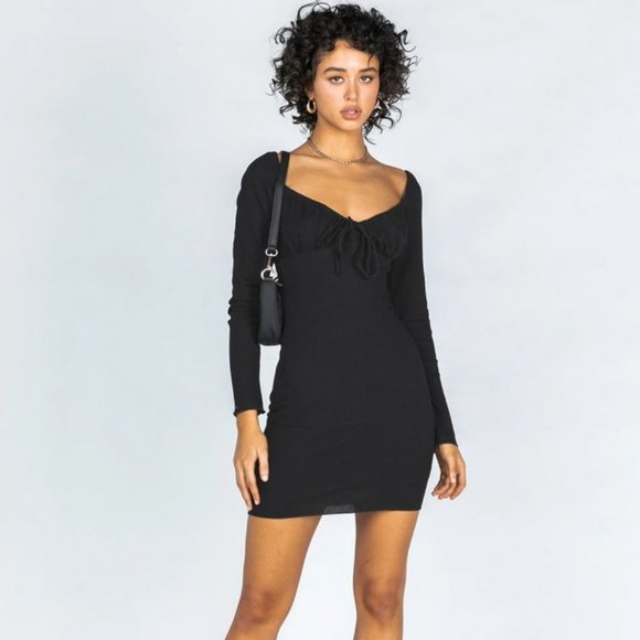 Long Sleeve Ruched Mini Dress Black - Picture 3 of 4